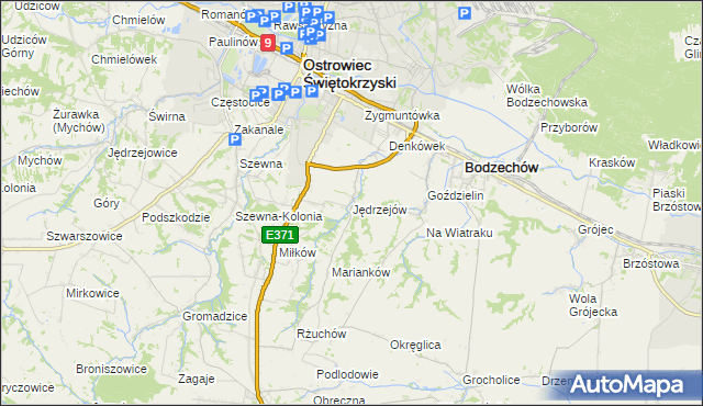 mapa Jędrzejów gmina Bodzechów, Jędrzejów gmina Bodzechów na mapie Targeo