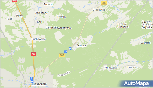 mapa Jelonka, Jelonka na mapie Targeo