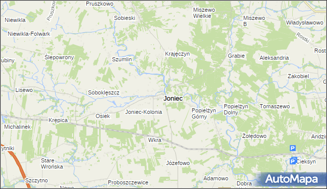 mapa Joniec, Joniec na mapie Targeo