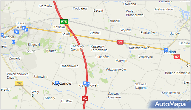 mapa Julianów gmina Krzyżanów, Julianów gmina Krzyżanów na mapie Targeo