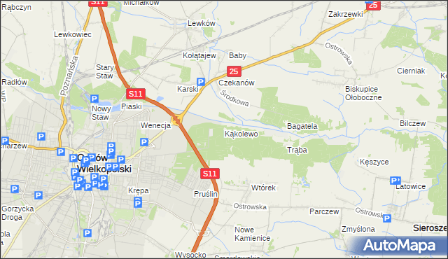 mapa Kąkolewo gmina Ostrów Wielkopolski, Kąkolewo gmina Ostrów Wielkopolski na mapie Targeo