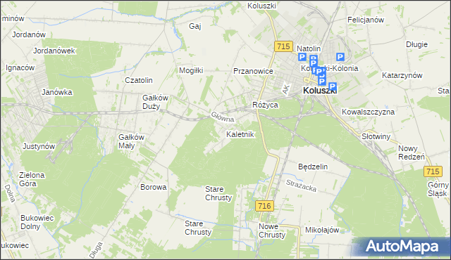 mapa Kaletnik gmina Koluszki, Kaletnik gmina Koluszki na mapie Targeo