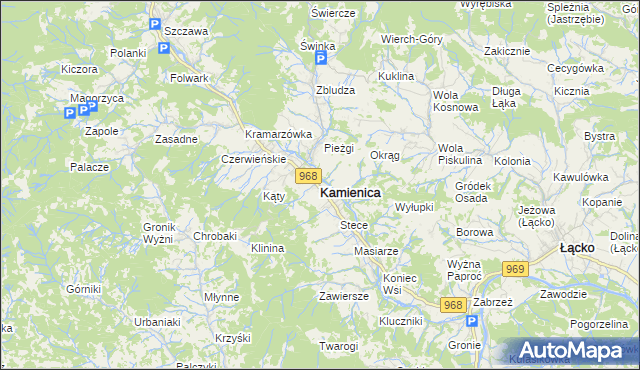 mapa Kamienica powiat limanowski, Kamienica powiat limanowski na mapie Targeo