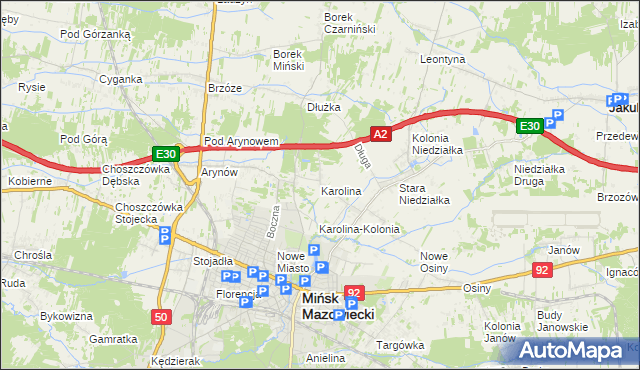 mapa Karolina gmina Mińsk Mazowiecki, Karolina gmina Mińsk Mazowiecki na mapie Targeo