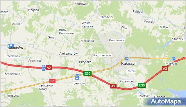 mapa Kazimierzów gmina Kałuszyn, Kazimierzów gmina Kałuszyn na mapie Targeo