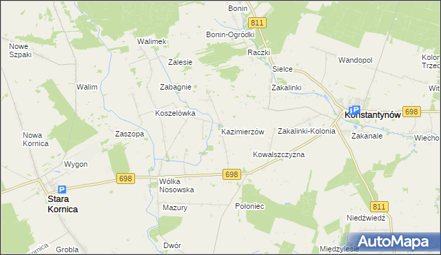 mapa Kazimierzów gmina Stara Kornica, Kazimierzów gmina Stara Kornica na mapie Targeo