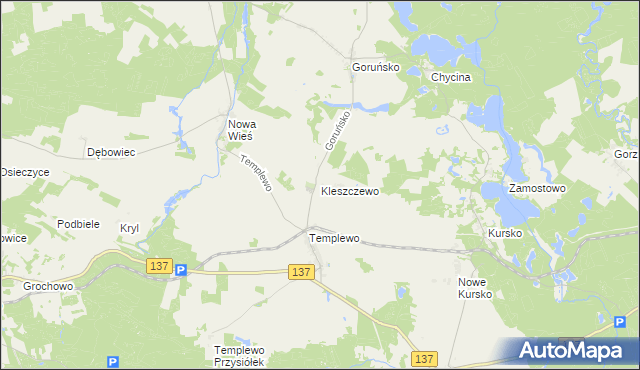 mapa Kleszczewo gmina Bledzew, Kleszczewo gmina Bledzew na mapie Targeo