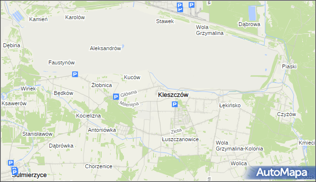 mapa Kleszczów powiat bełchatowski, Kleszczów powiat bełchatowski na mapie Targeo