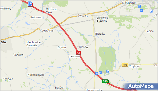 mapa Kłosów gmina Wiązów, Kłosów gmina Wiązów na mapie Targeo