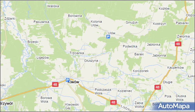 mapa Kłudno gmina Klwów, Kłudno gmina Klwów na mapie Targeo