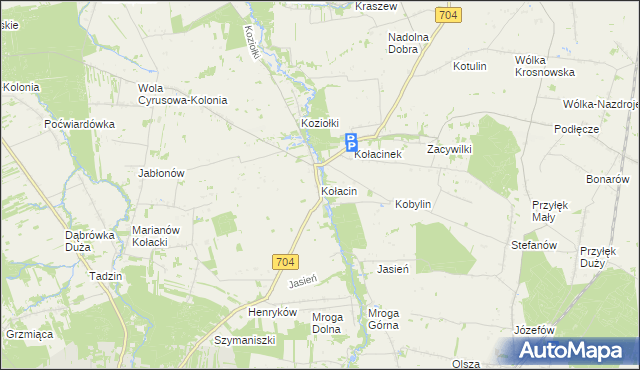 mapa Kołacin gmina Dmosin, Kołacin gmina Dmosin na mapie Targeo