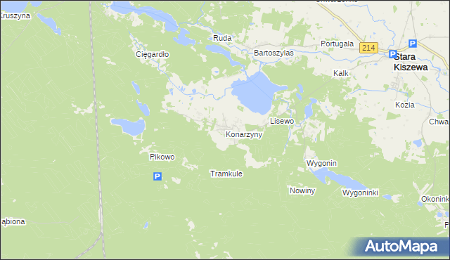 mapa Konarzyny gmina Stara Kiszewa, Konarzyny gmina Stara Kiszewa na mapie Targeo