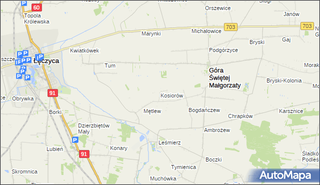 mapa Kosiorów gmina Góra Świętej Małgorzaty, Kosiorów gmina Góra Świętej Małgorzaty na mapie Targeo