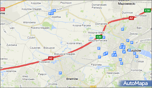 mapa Koszajec gmina Brwinów, Koszajec gmina Brwinów na mapie Targeo