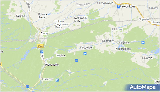 mapa Koszwice, Koszwice na mapie Targeo