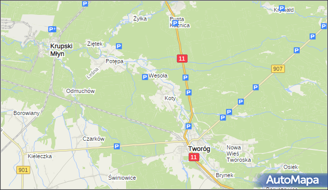 mapa Koty gmina Tworóg, Koty gmina Tworóg na mapie Targeo