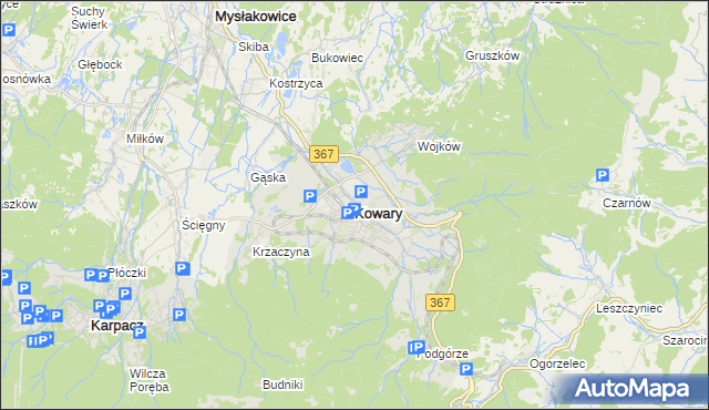 mapa Kowary powiat jeleniogórski, Kowary powiat jeleniogórski na mapie Targeo