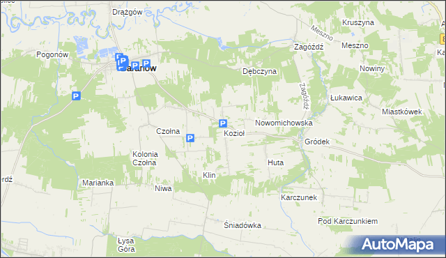 mapa Kozioł gmina Baranów, Kozioł gmina Baranów na mapie Targeo