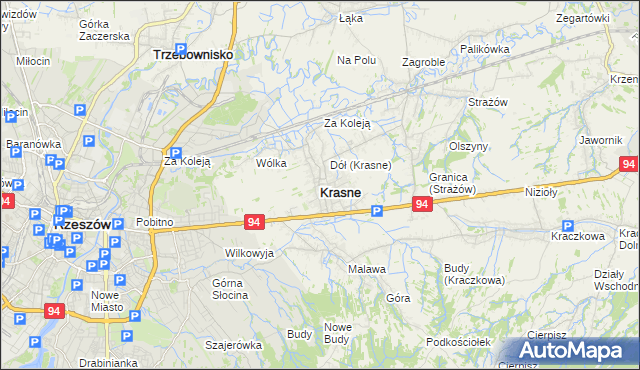 mapa Krasne powiat rzeszowski, Krasne powiat rzeszowski na mapie Targeo