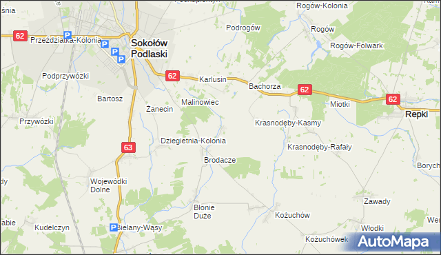 mapa Krasnodęby-Sypytki, Krasnodęby-Sypytki na mapie Targeo