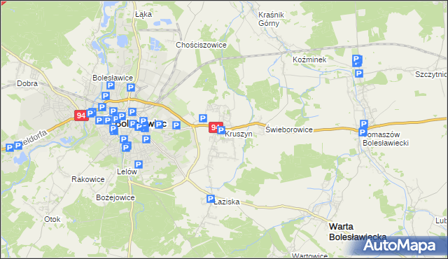 mapa Kruszyn gmina Bolesławiec, Kruszyn gmina Bolesławiec na mapie Targeo