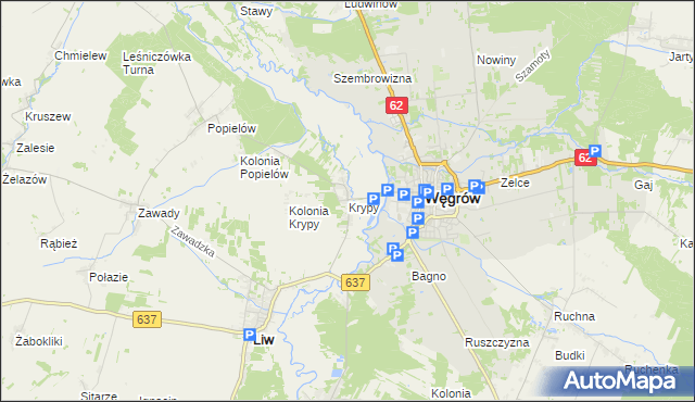 mapa Krypy gmina Liw, Krypy gmina Liw na mapie Targeo