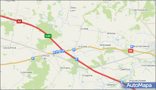 mapa Krzywa gmina Chojnów, Krzywa gmina Chojnów na mapie Targeo