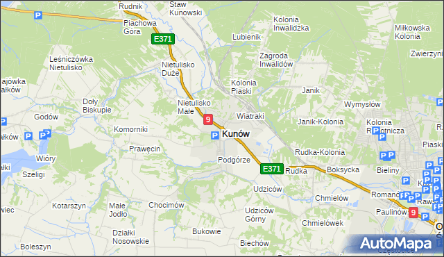 mapa Kunów powiat ostrowiecki, Kunów powiat ostrowiecki na mapie Targeo