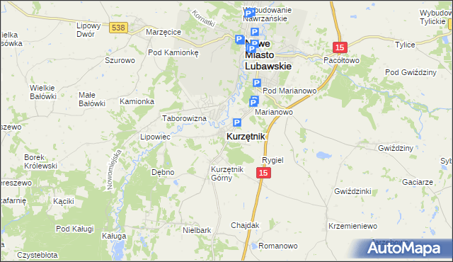 mapa Kurzętnik, Kurzętnik na mapie Targeo