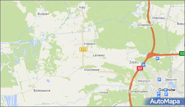 mapa Łaniewo gmina Goleniów, Łaniewo gmina Goleniów na mapie Targeo
