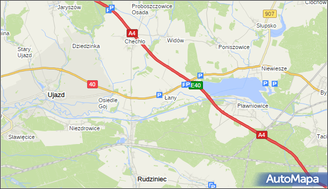 mapa Łany gmina Rudziniec, Łany gmina Rudziniec na mapie Targeo