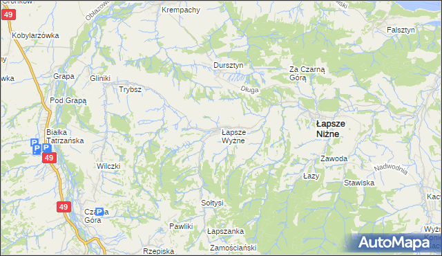 mapa Łapsze Wyżne, Łapsze Wyżne na mapie Targeo