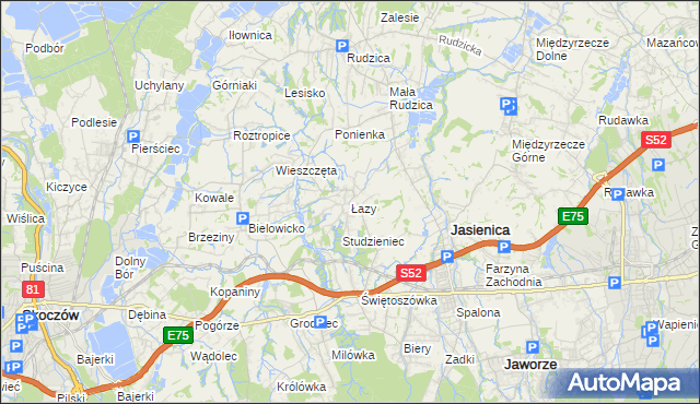 mapa Łazy gmina Jasienica, Łazy gmina Jasienica na mapie Targeo