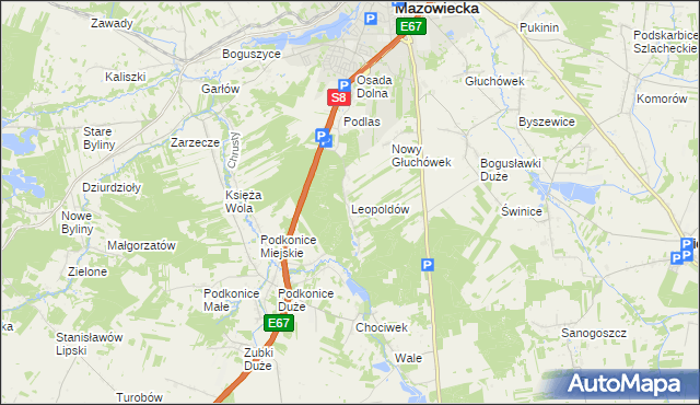 mapa Leopoldów gmina Rawa Mazowiecka, Leopoldów gmina Rawa Mazowiecka na mapie Targeo