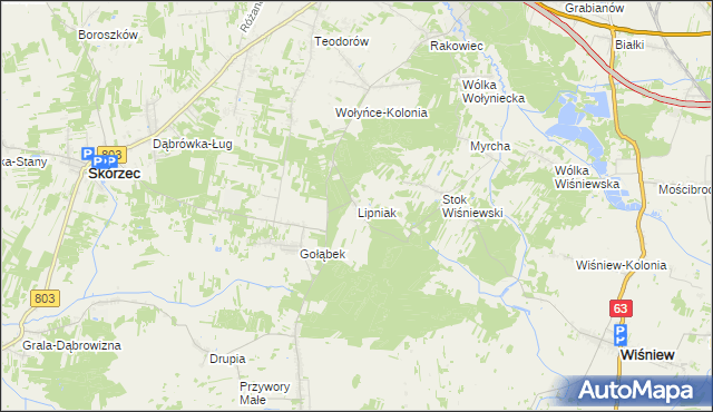 mapa Lipniak gmina Wiśniew, Lipniak gmina Wiśniew na mapie Targeo