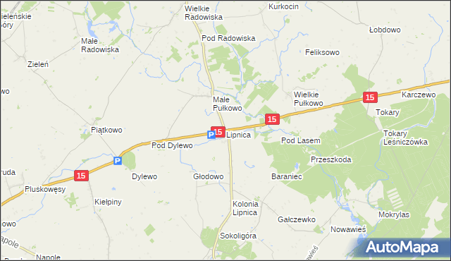 mapa Lipnica gmina Dębowa Łąka, Lipnica gmina Dębowa Łąka na mapie Targeo