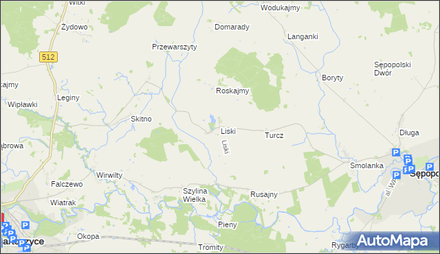 mapa Liski gmina Sępopol, Liski gmina Sępopol na mapie Targeo