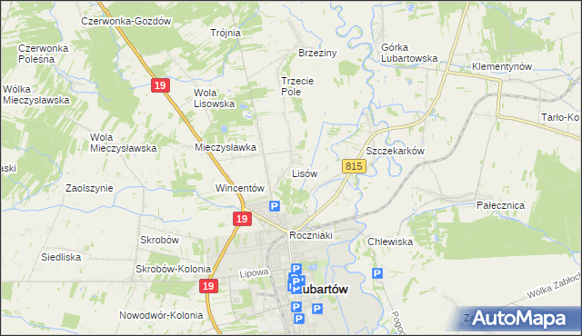 mapa Lisów gmina Lubartów, Lisów gmina Lubartów na mapie Targeo