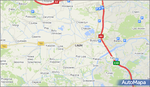 mapa Liszki powiat krakowski, Liszki powiat krakowski na mapie Targeo