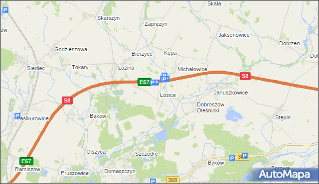 mapa Łosice gmina Długołęka, Łosice gmina Długołęka na mapie Targeo