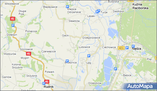 mapa Łubowice gmina Rudnik, Łubowice gmina Rudnik na mapie Targeo
