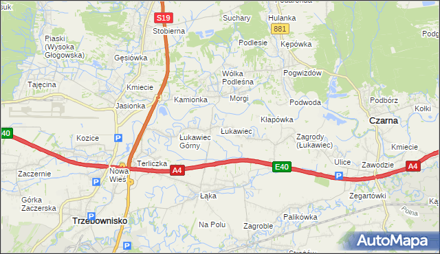 mapa Łukawiec gmina Trzebownisko, Łukawiec gmina Trzebownisko na mapie Targeo