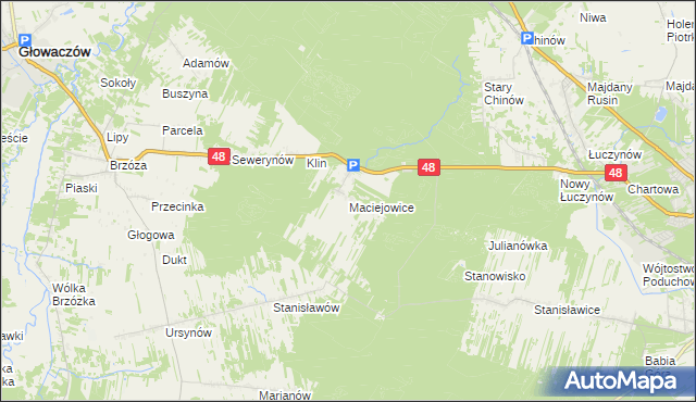 mapa Maciejowice gmina Głowaczów, Maciejowice gmina Głowaczów na mapie Targeo