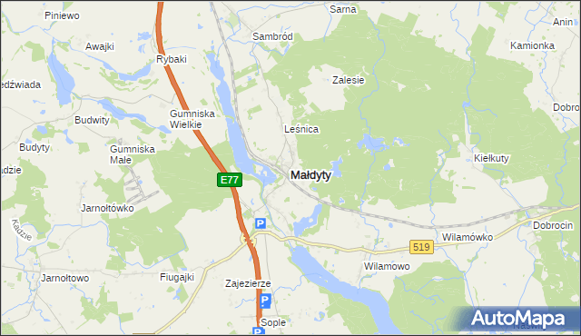 mapa Małdyty, Małdyty na mapie Targeo