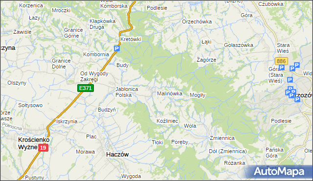 mapa Malinówka gmina Haczów, Malinówka gmina Haczów na mapie Targeo