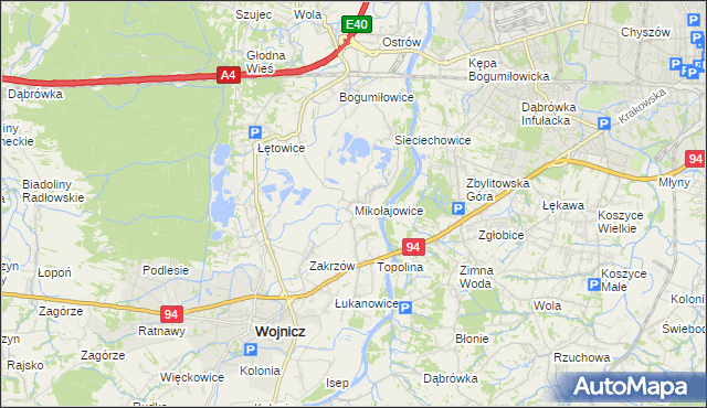 mapa Mikołajowice gmina Wierzchosławice, Mikołajowice gmina Wierzchosławice na mapie Targeo
