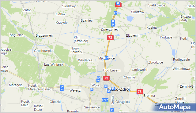 mapa Mikułowice gmina Busko-Zdrój, Mikułowice gmina Busko-Zdrój na mapie Targeo