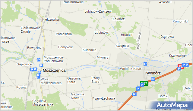 mapa Młynary gmina Wolbórz, Młynary gmina Wolbórz na mapie Targeo