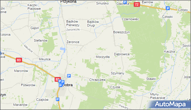 mapa Moczydła gmina Dobra, Moczydła gmina Dobra na mapie Targeo