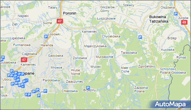 mapa Murzasichle, Murzasichle na mapie Targeo